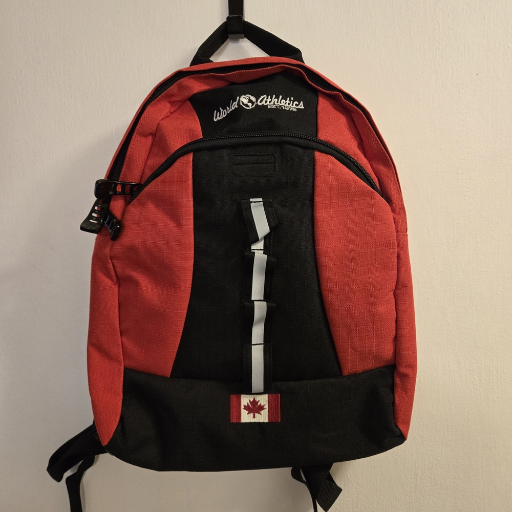 Red and Black World Athletics Backpack with  Pockets